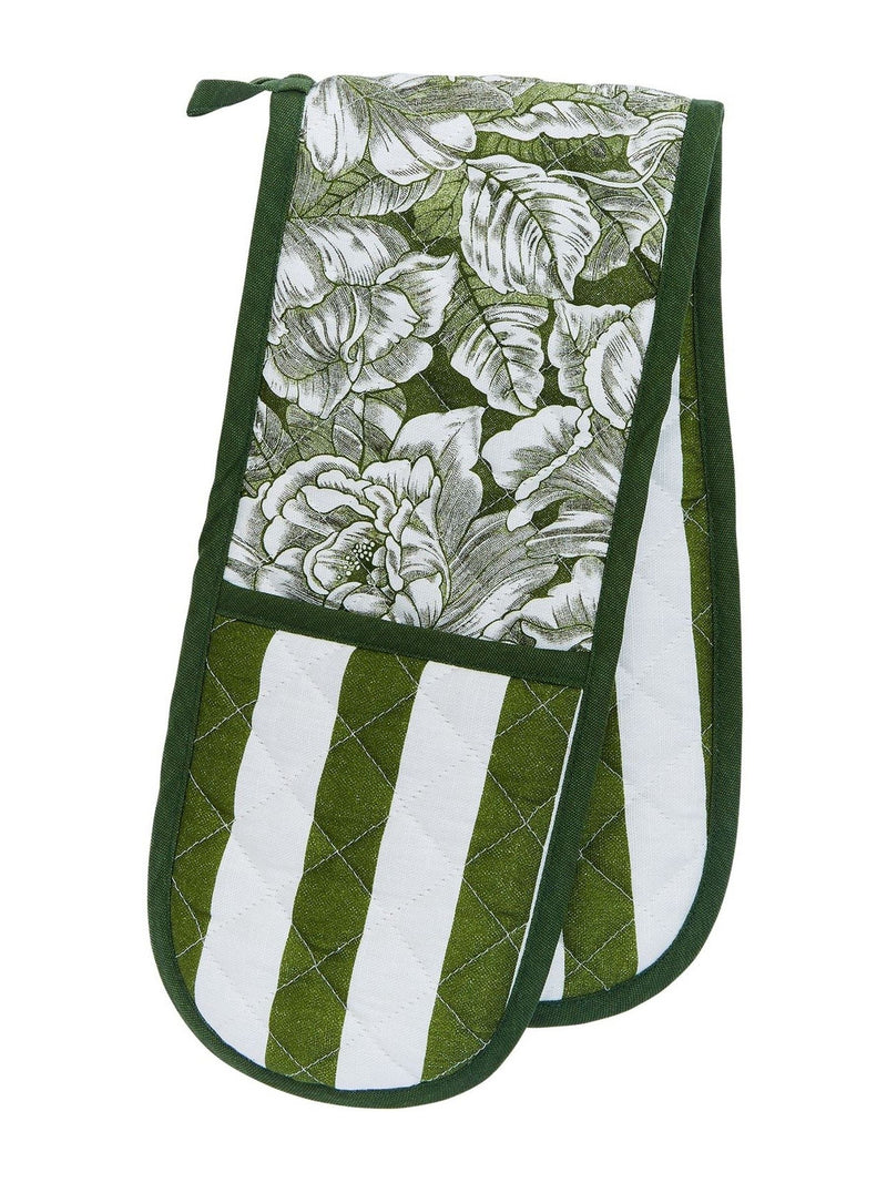 Burleigh Bedeck green hibiscus double oven gloves 90x18cm - British product