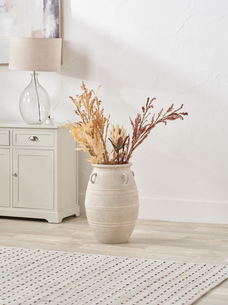 Pacific Lifestyle grey fibrestone vase with handles, 56cm, imported from the UK