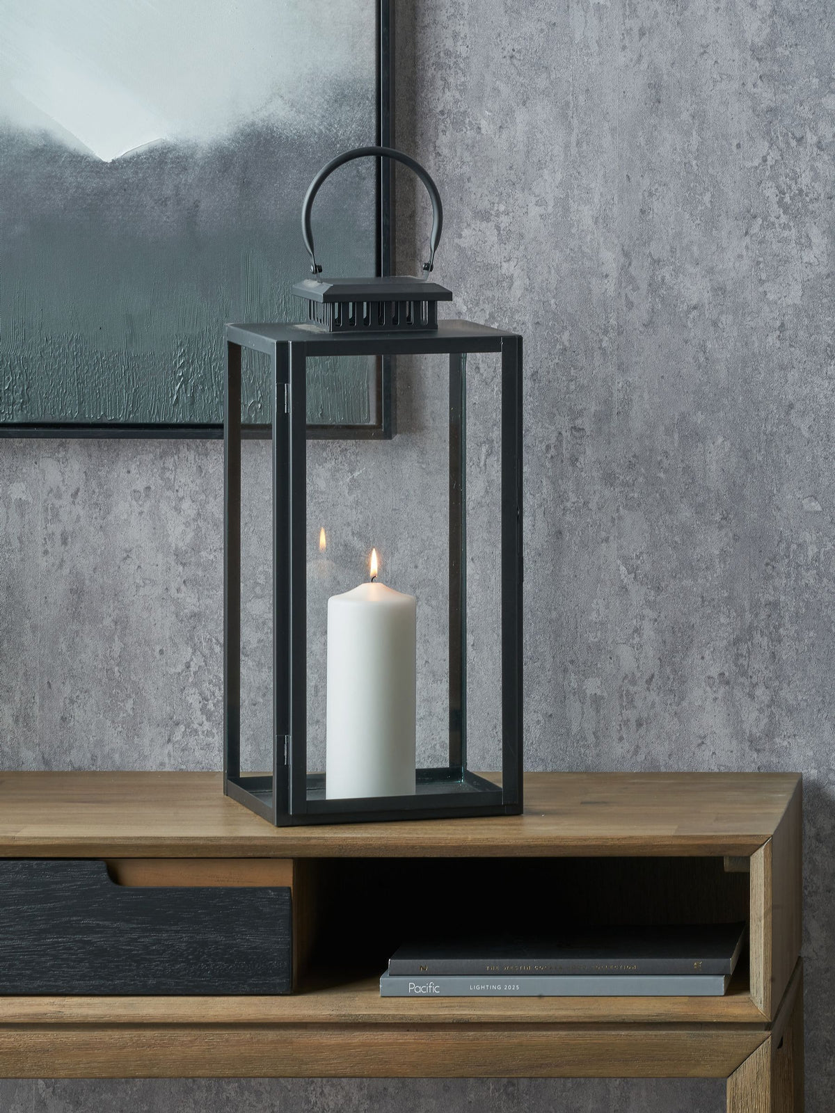 Pacific Lifestyle Black Glass Rectangular Large Lantern, imported from the UK