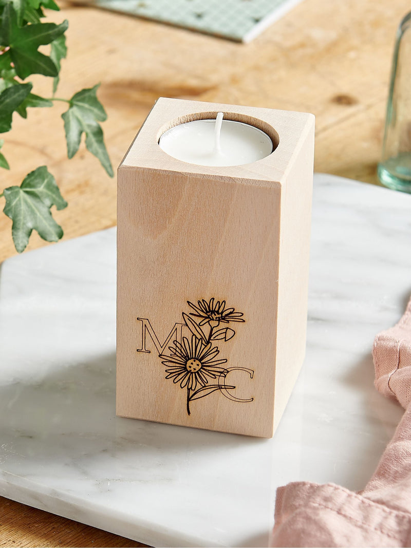 No Ordinary Gift wooden birth flower candle holder set (British brand)