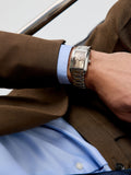 Slim rectangular face bracelet watch silver brown tone (British brand)