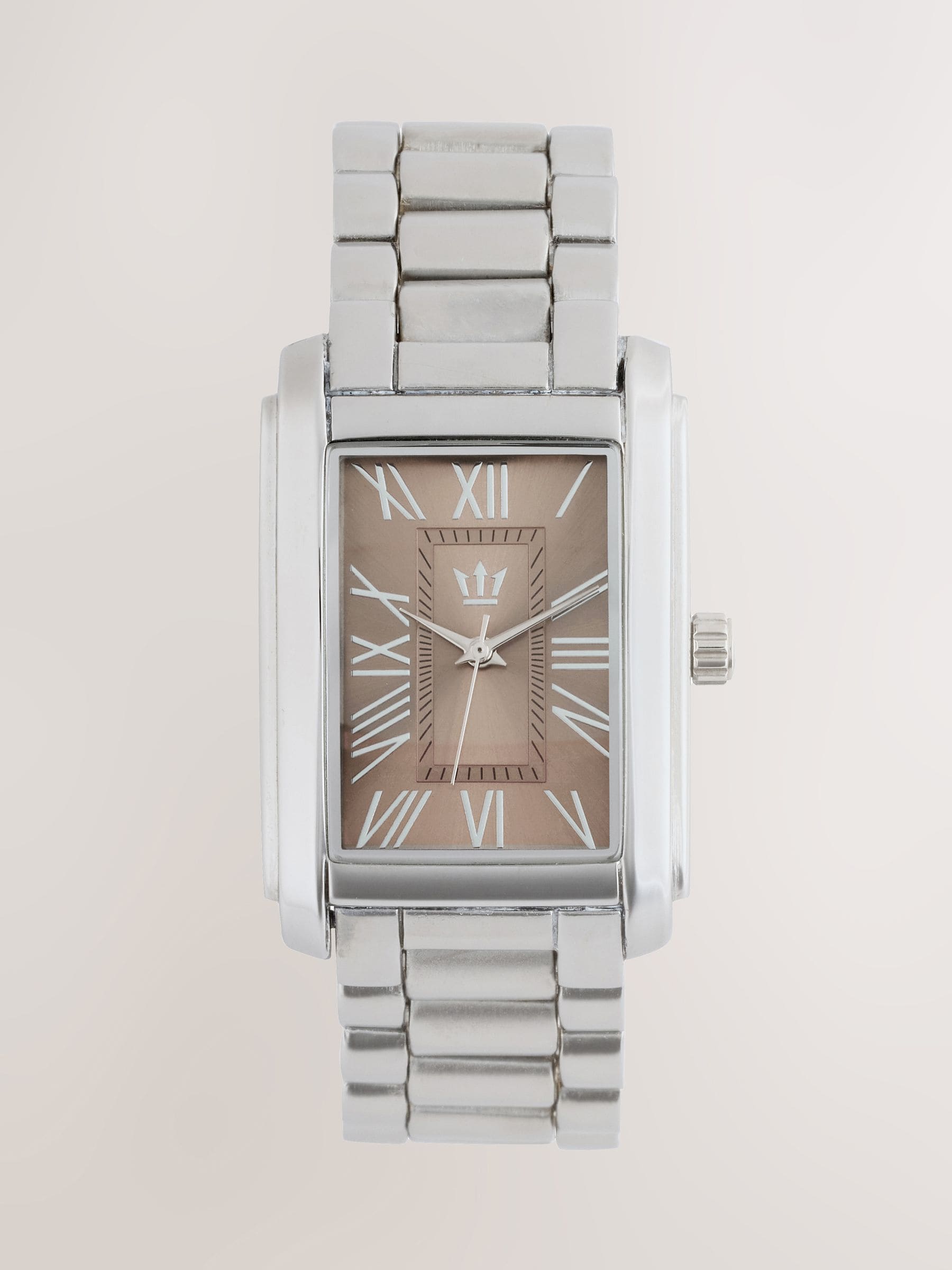 Slim rectangular face bracelet watch silver brown tone (British brand)