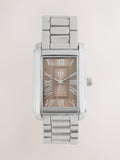 Slim rectangular face bracelet watch silver brown tone (British brand)