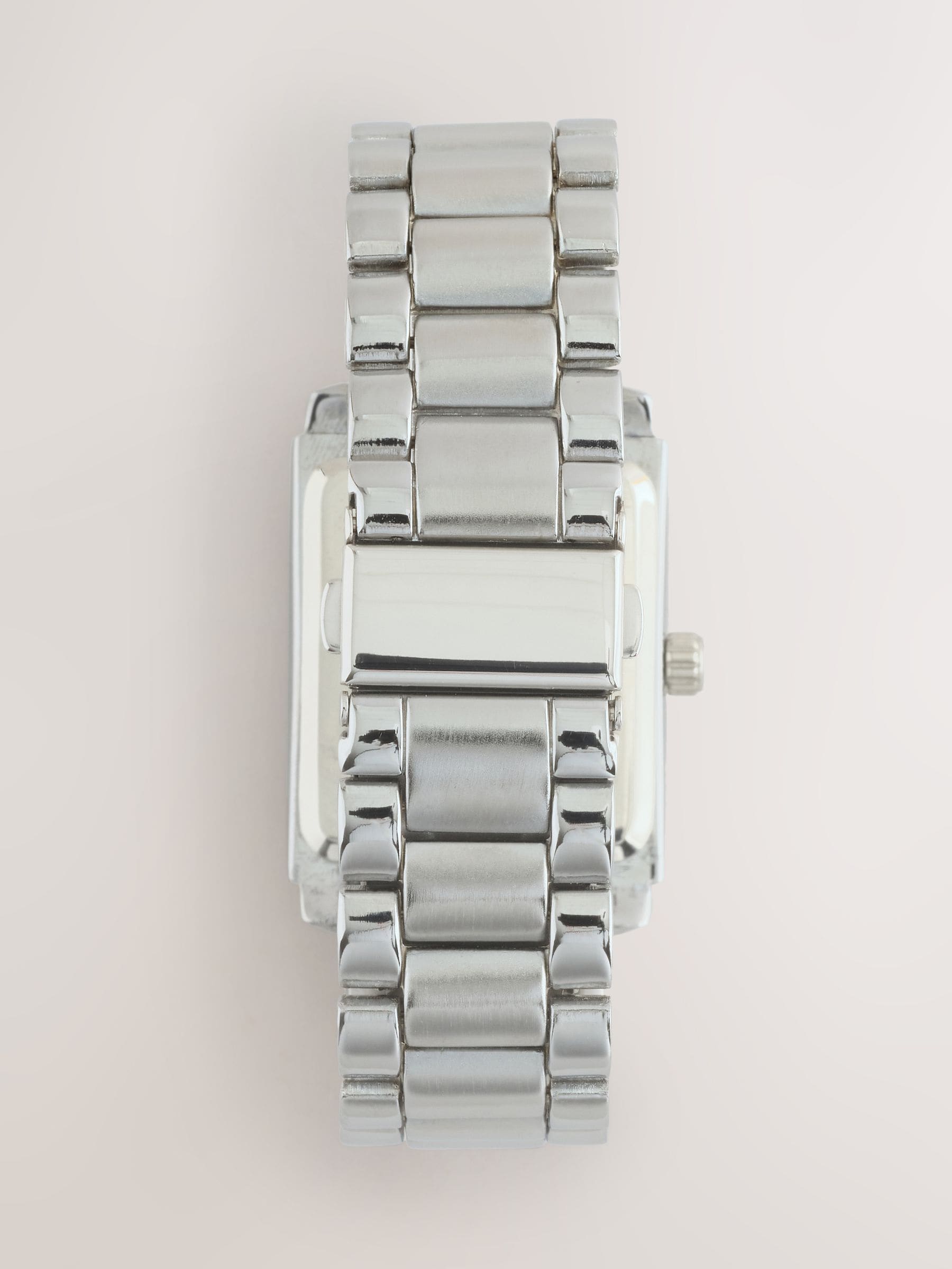 Slim rectangular face bracelet watch silver brown tone (British brand)