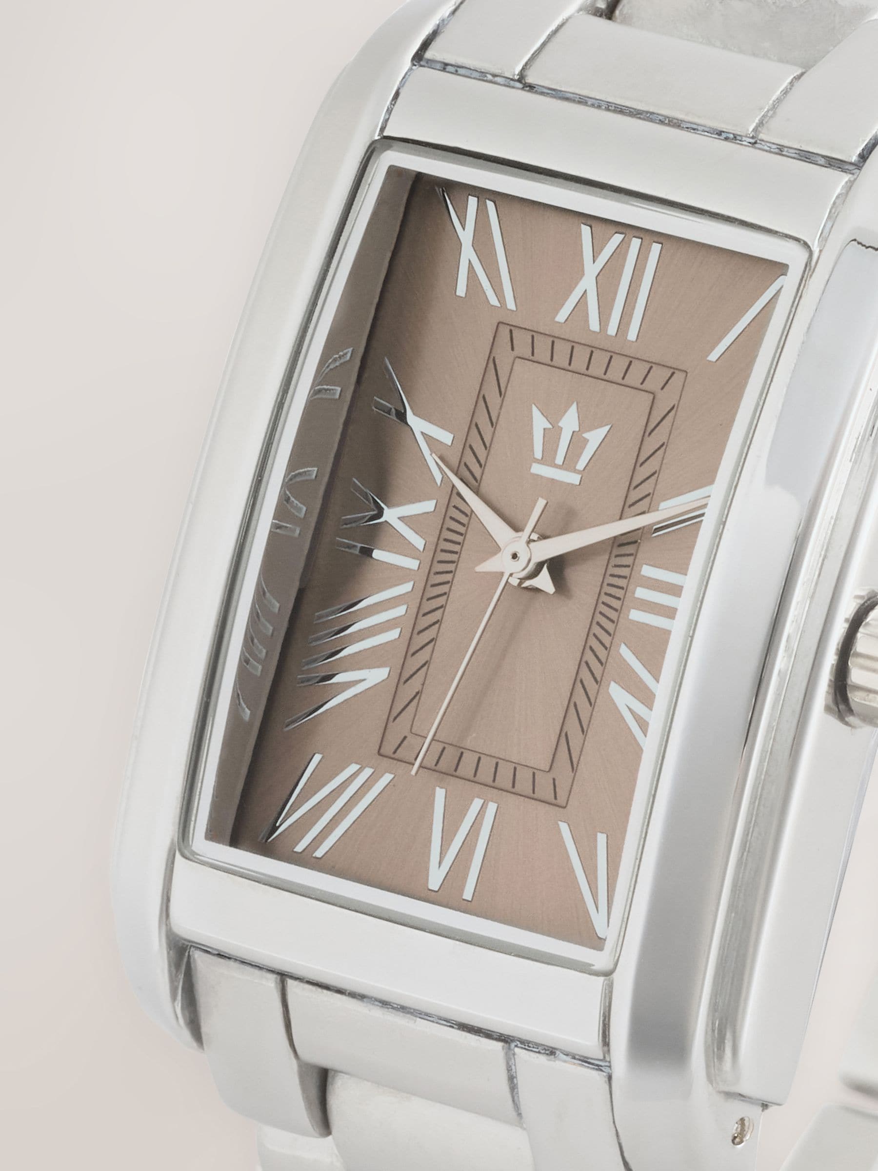 Slim rectangular face bracelet watch silver brown tone (British brand)
