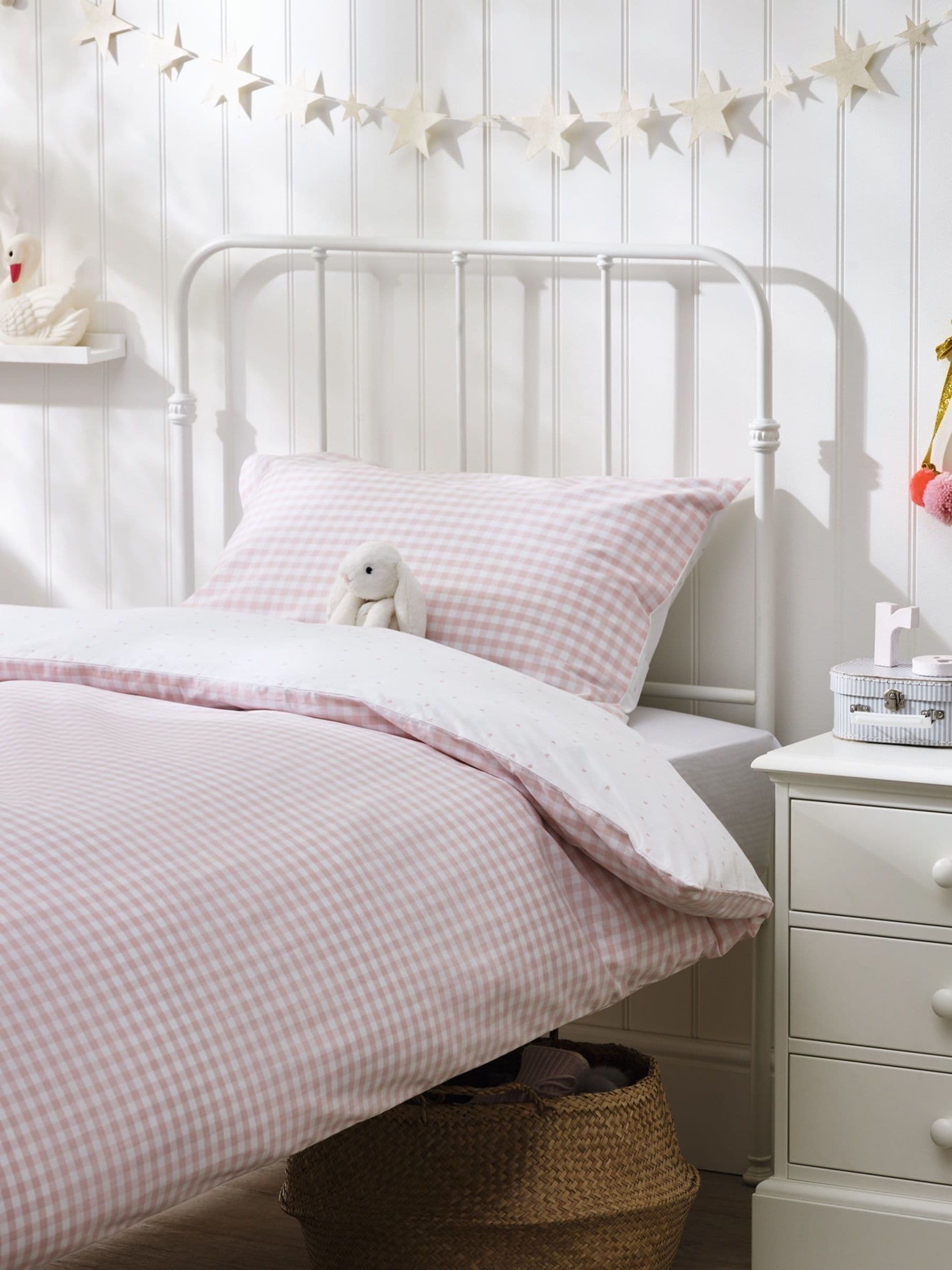 The White Company Pink 100% Cotton Star Gingham Double Fitted Sheet