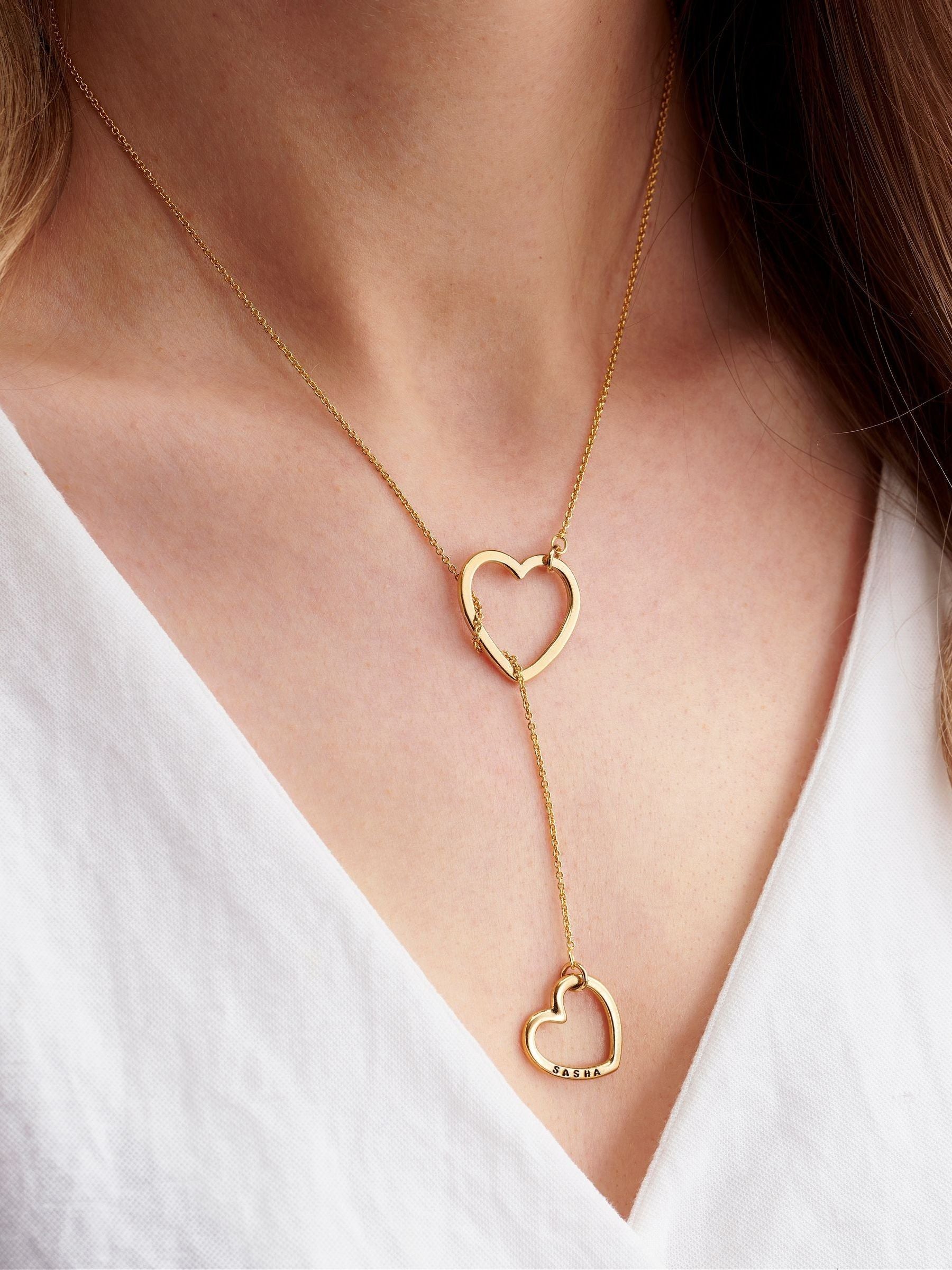 Personalised Heart Lariat Necklace in Sterling Silver