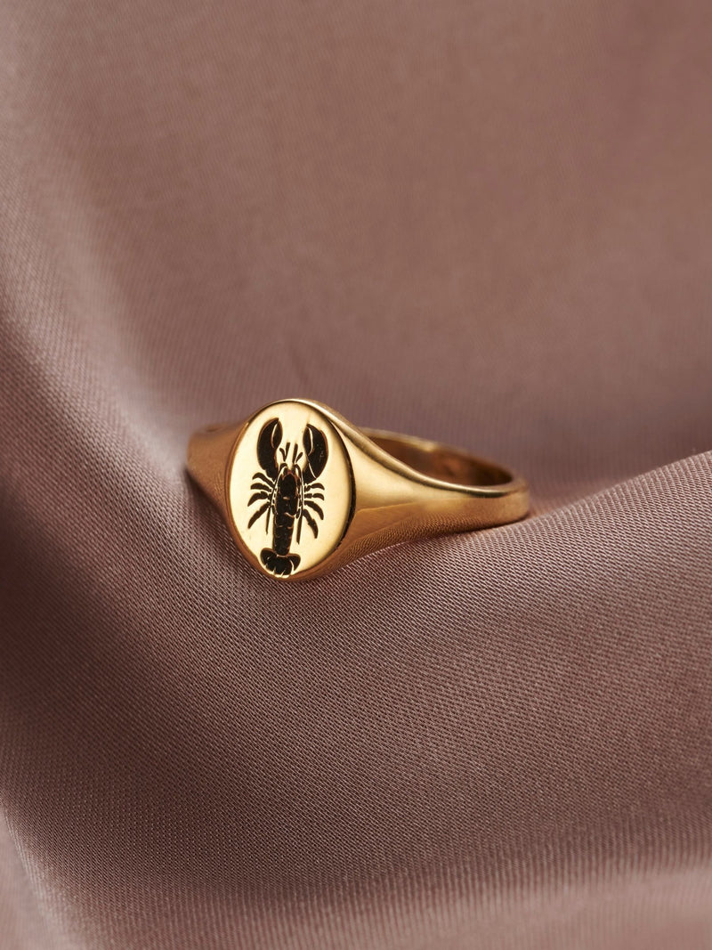 Posh Totty Designs Gold Tone Lobster Signet Ring, imported from the UK