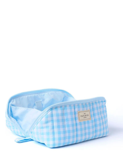 Flach aufklappbare Kulturtasche mit Fach, Reißverschlusstasche und Pinselhaltern