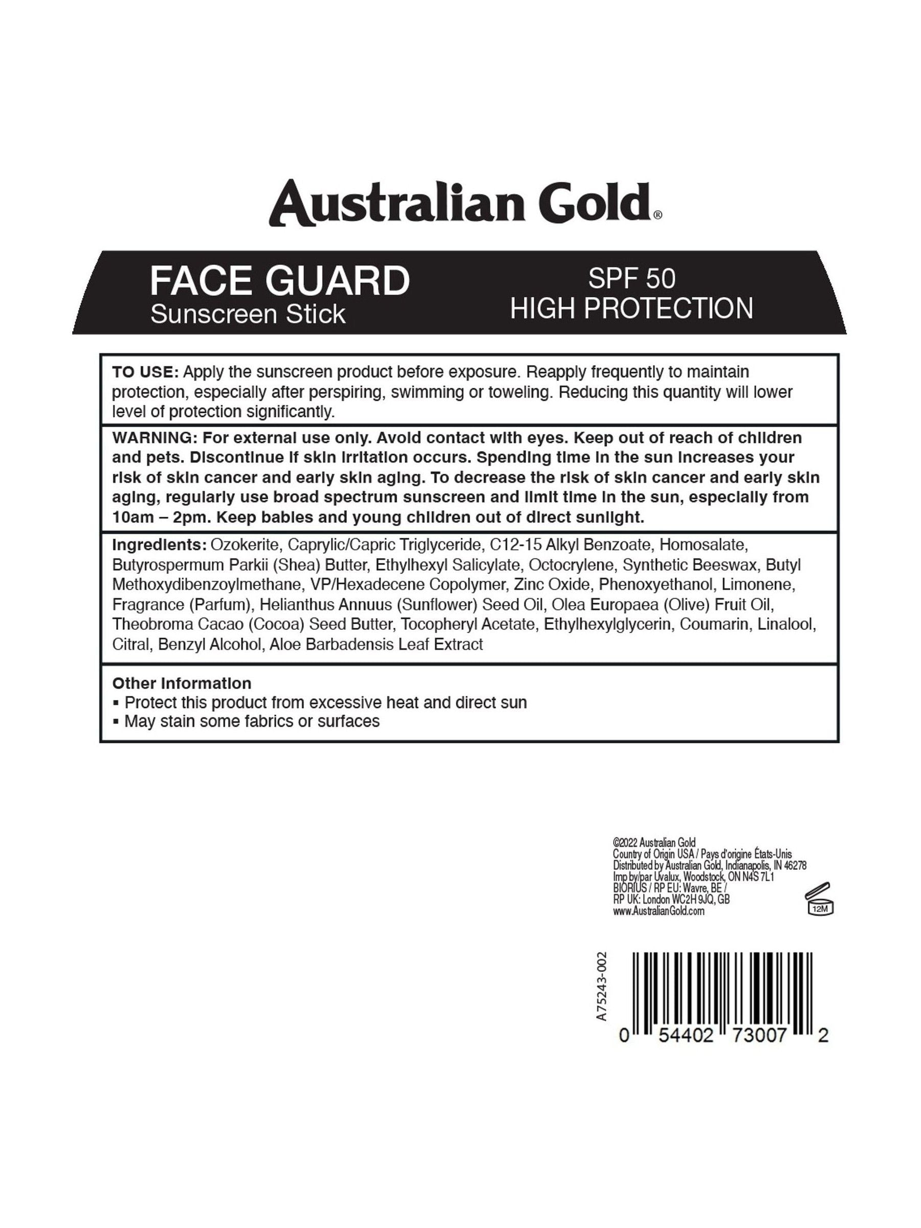 Australian Gold SPF 50 Face Guard Suncream Stick