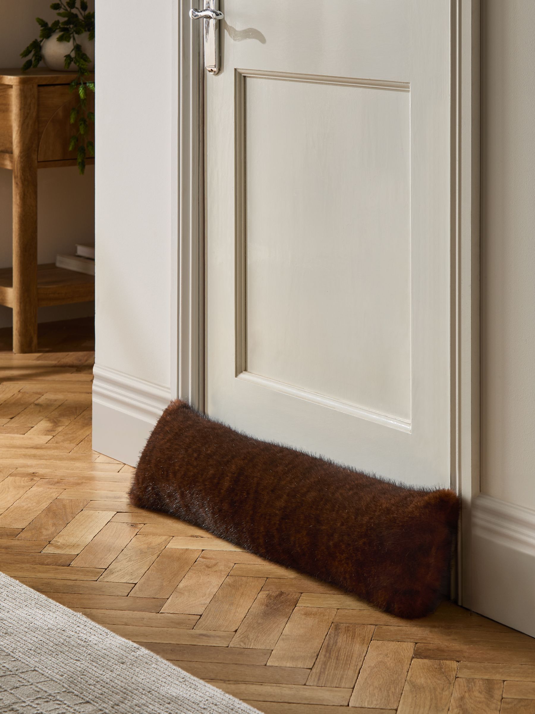 Chocolate brown fox faux fur draught excluder - British product