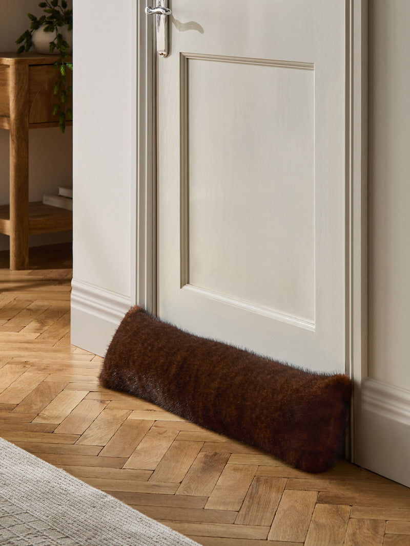 Chocolate brown fox faux fur draught excluder - British product