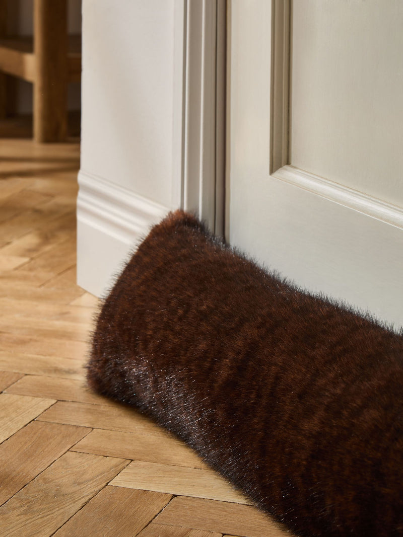 Chocolate brown fox faux fur draught excluder - British product