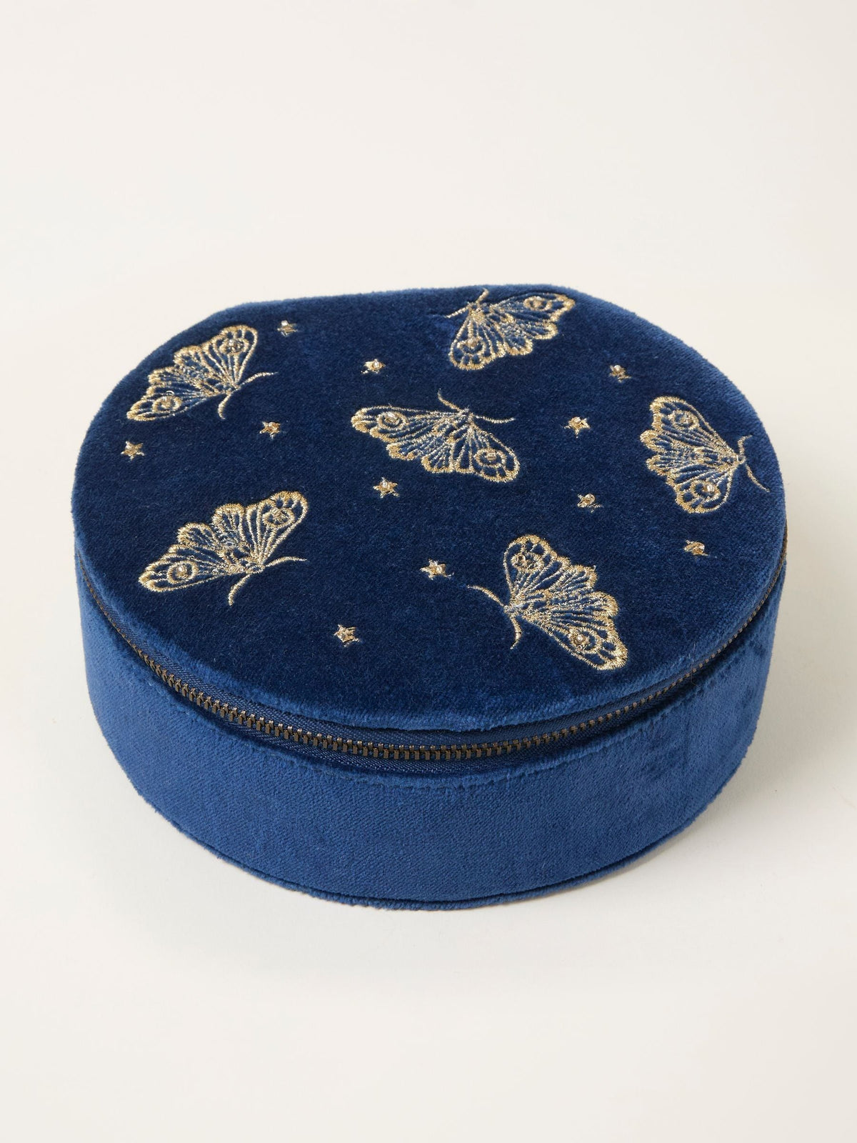 Large Embroidered Moth Jewellery Box in Navy Cotton