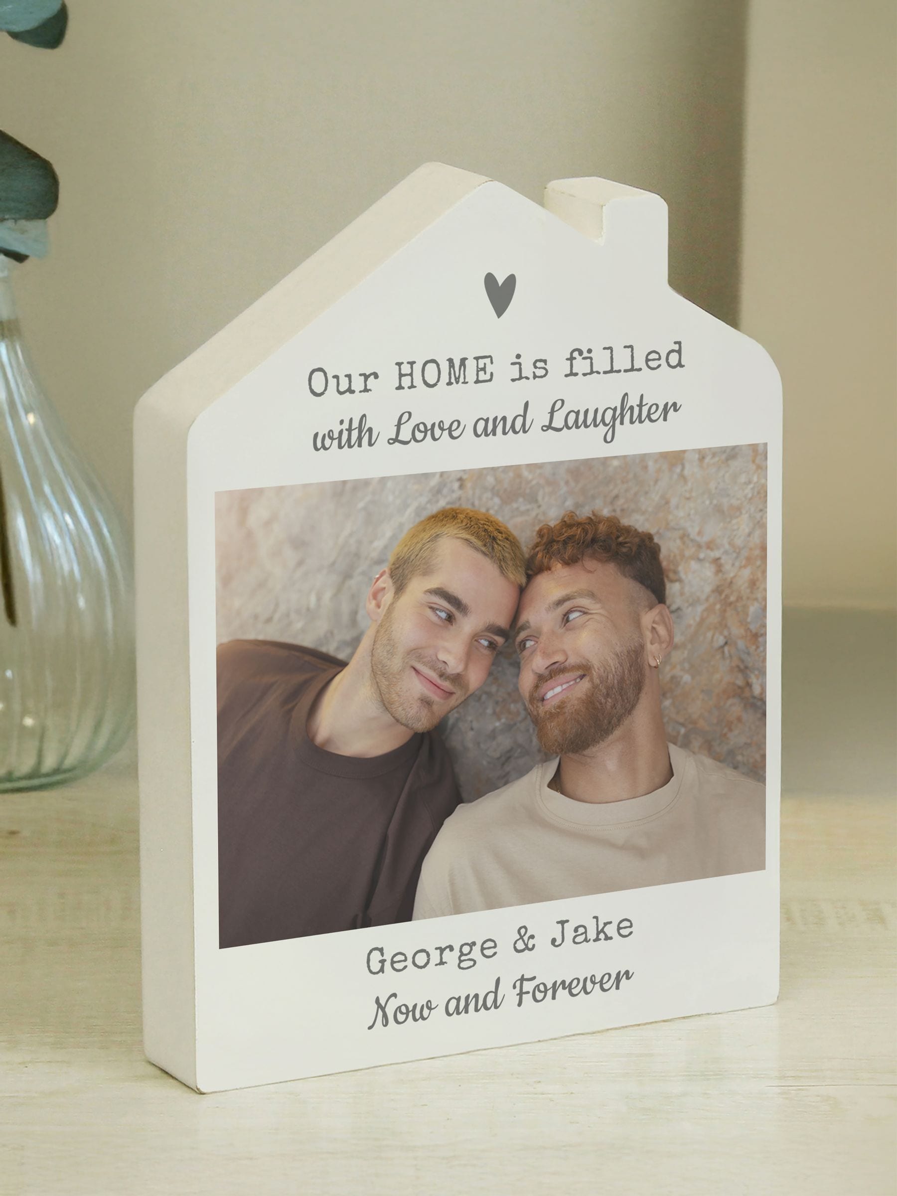 PMC personalised photo upload wooden house ornament, imported from the UK
