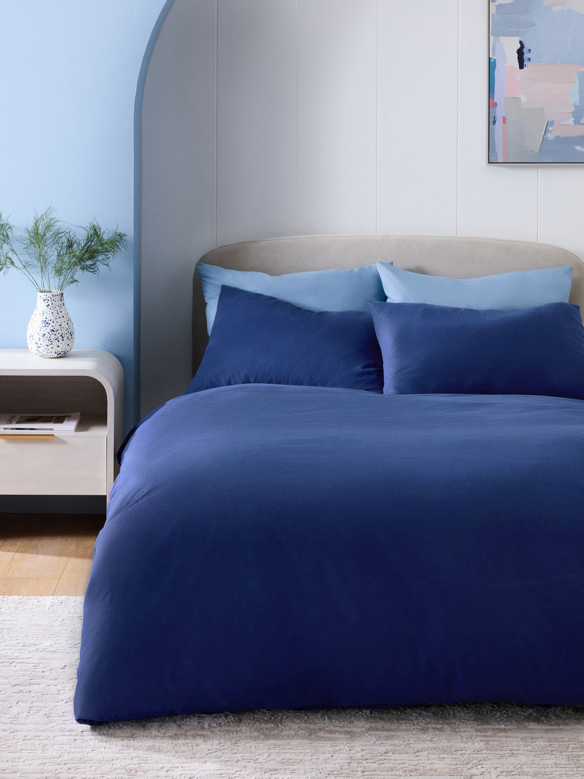 Navy supersoft brushed cotton duvet cover and pillowcase set, imported from the UK