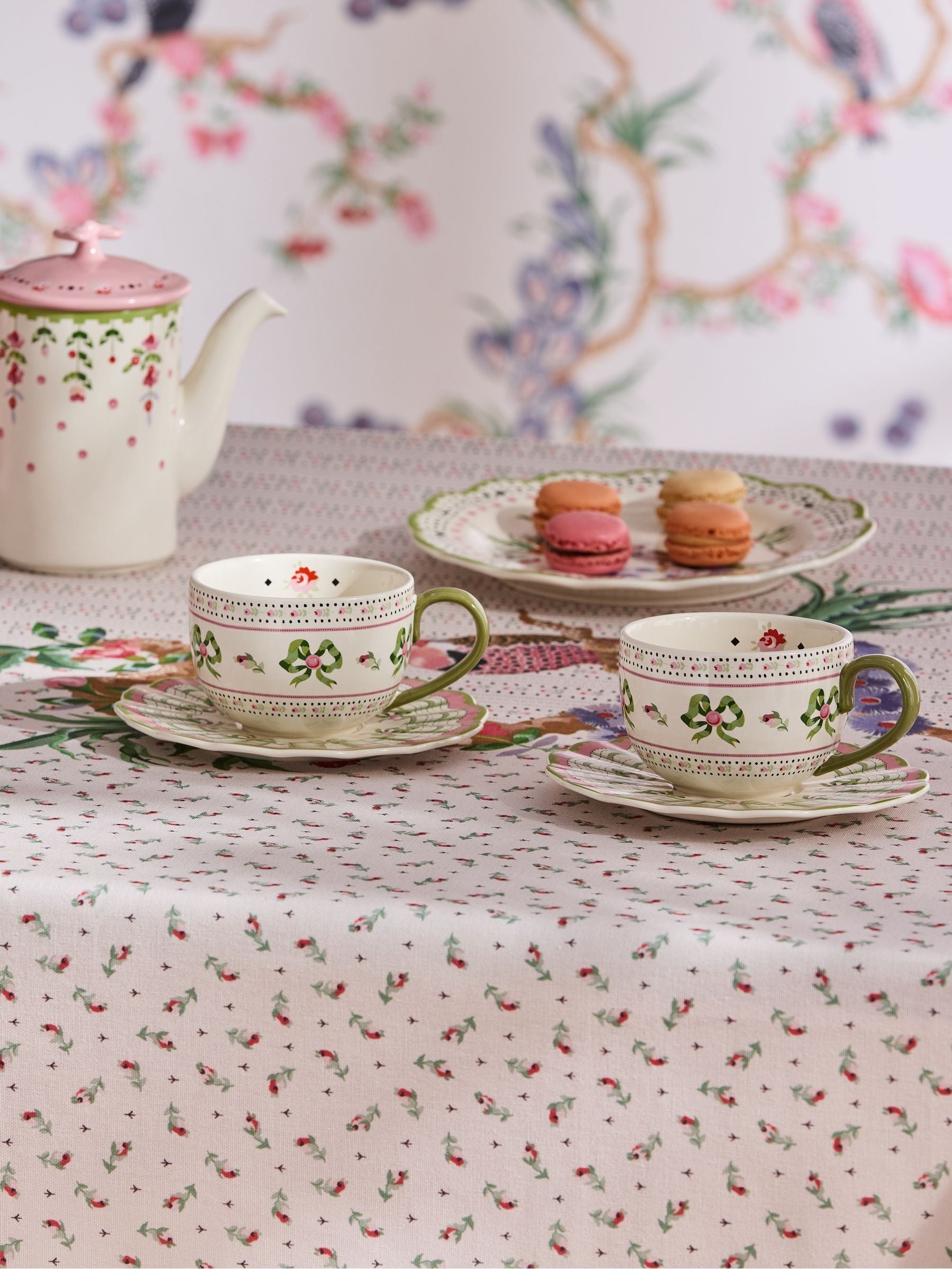 Cath Kidston Cream Spring Birds Teacup & Saucer Set