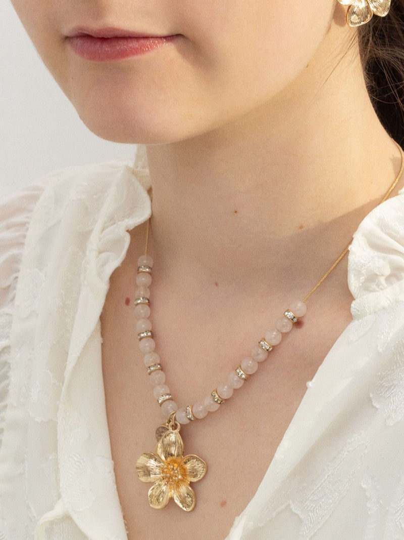 Bibi Bijoux Gold Tone Flower Bead Necklace 41cm - British product