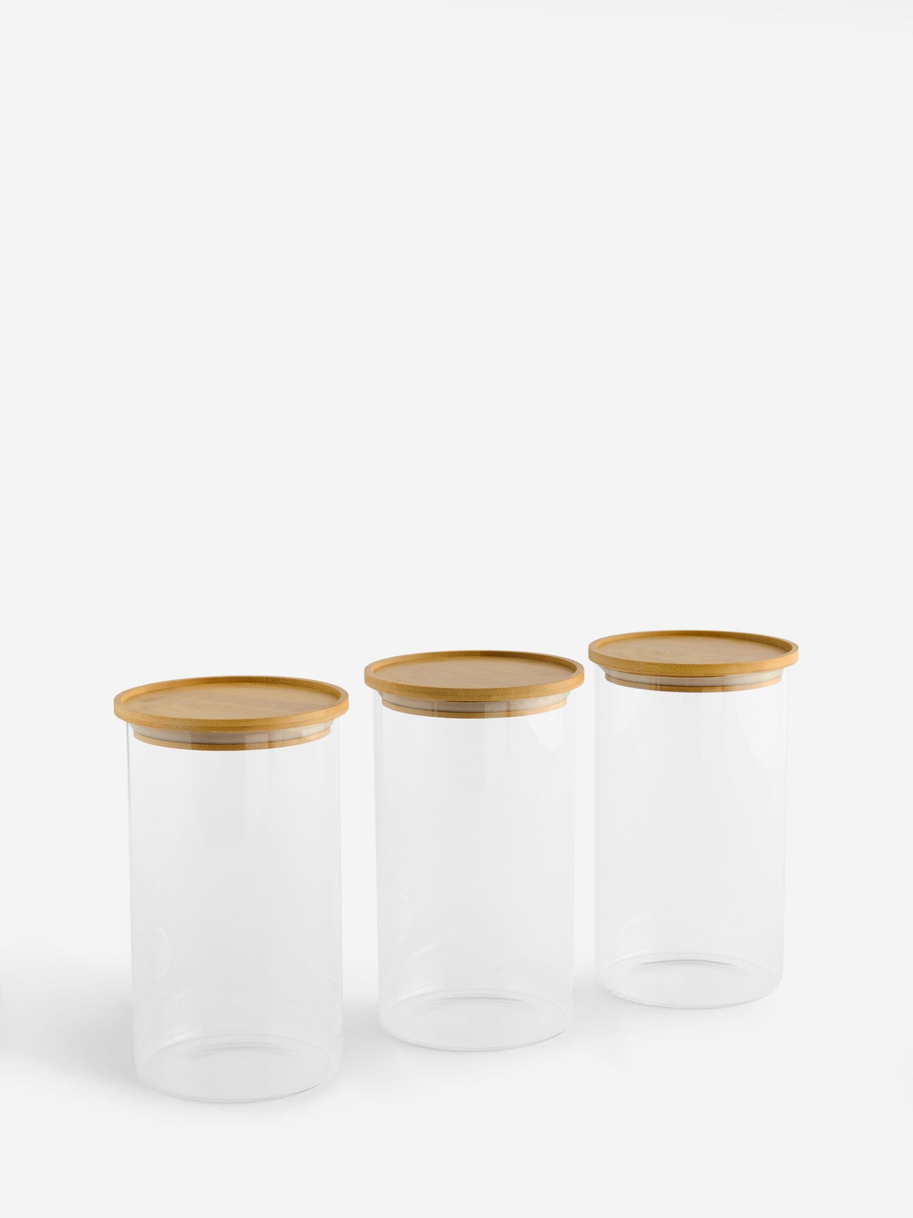 Clear glass storage jars set of 3, 21.5cm x 13cm x 13cm (British brand)