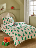 Reversible white green trees christmas duvet cover set - British product