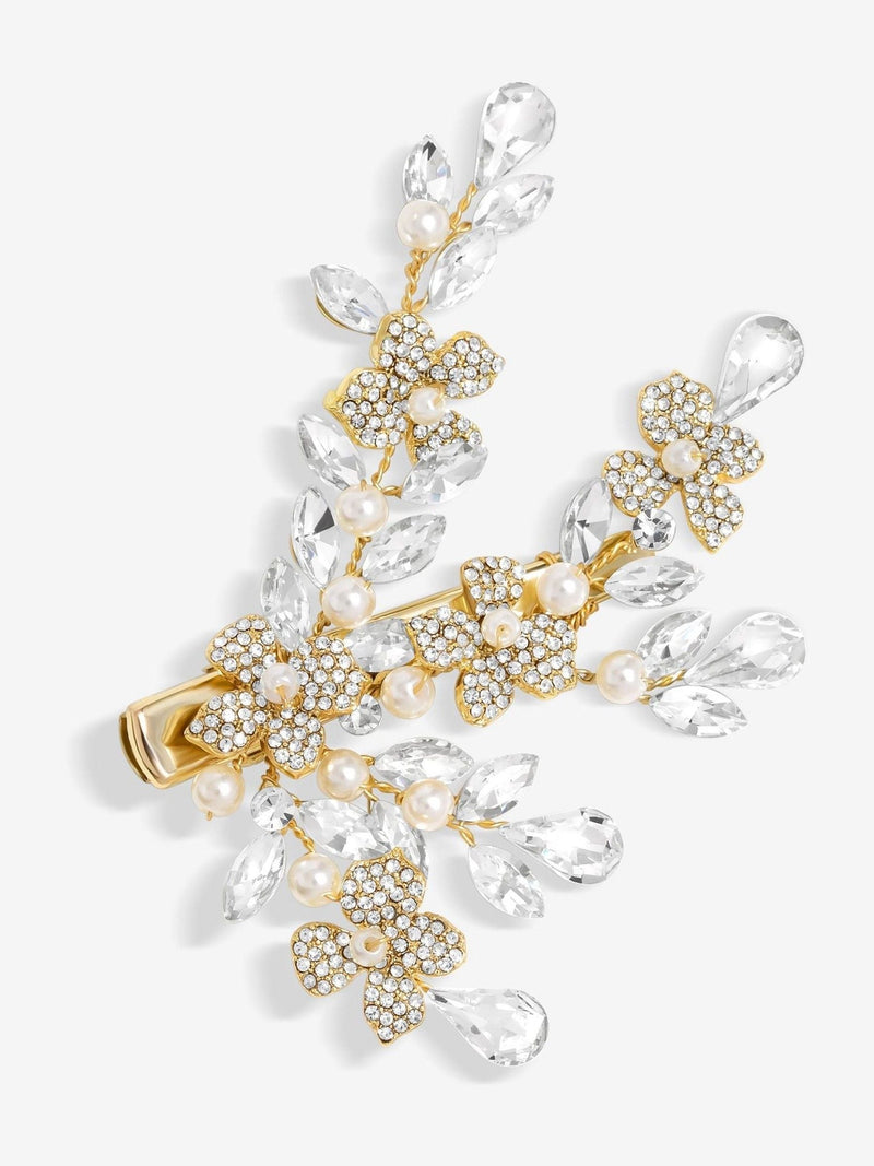 Jon Richard gold crystal floral pearl hair slide, UK version