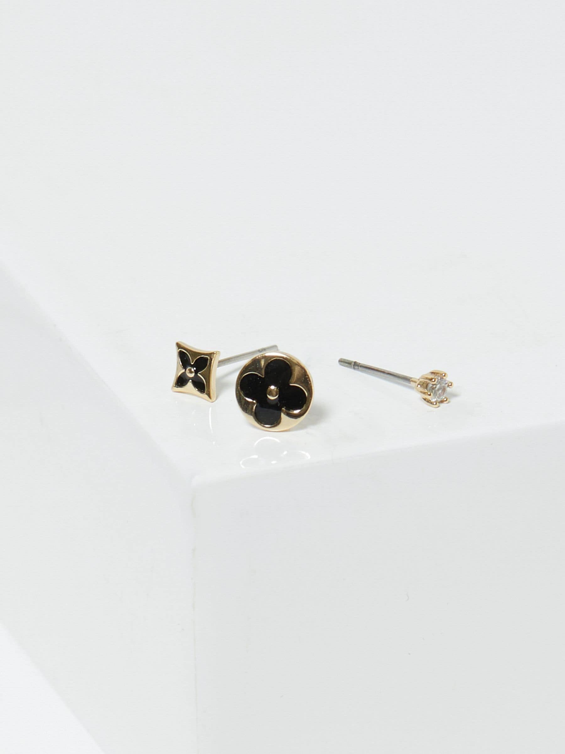 Jon Richard gold tone jet enamel earrings 3 pack, UK version