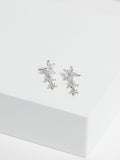 Rhodium Plated Cubic Zirconia Mixed Floral Huggie Earrings 14mm Width 48mm Length