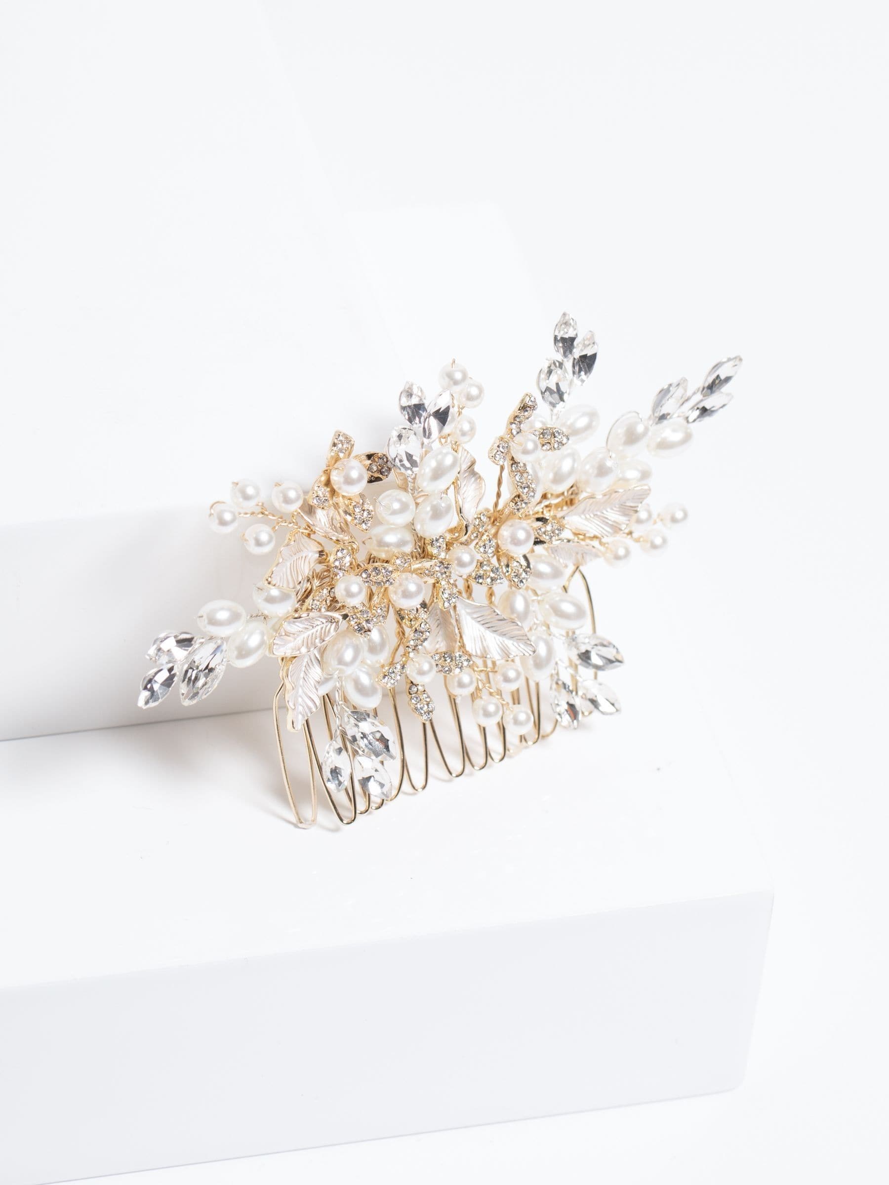 Jon Richard gold pearl crystal floral comb, UK version