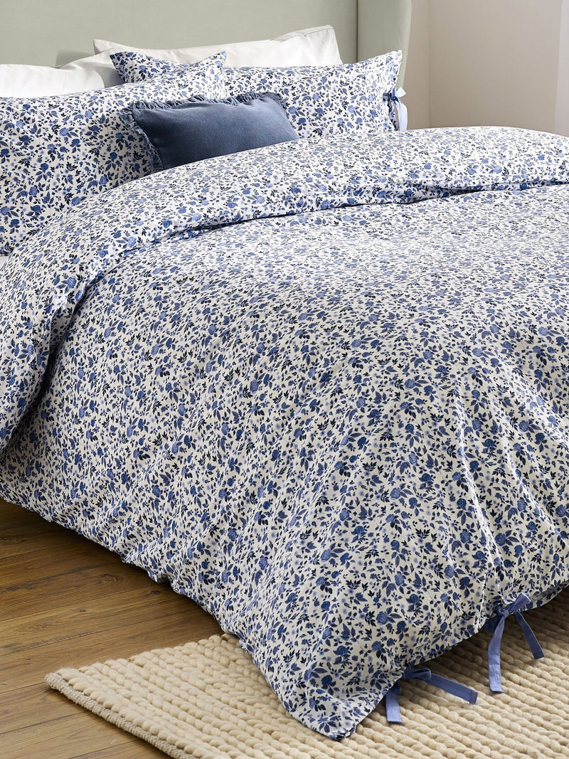 Wylder Blue Hannah Floral Bow Tie Duvet Cover Set (British brand)