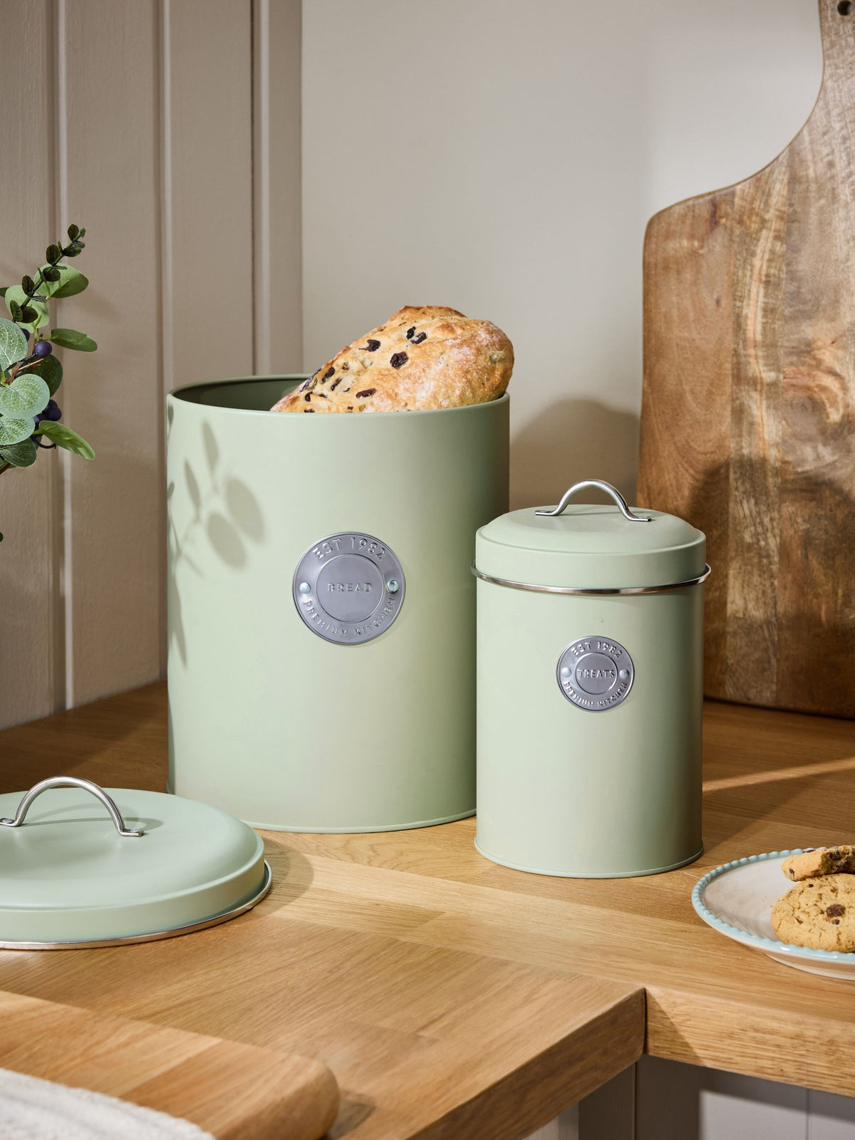 Sage green set of 2 storage jars for tea, coffee, and sugar (British brand)