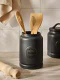Black ceramic utensil pot with country badge design - British product