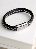 Treat Republic men's personalised metal detailed leather bracelet 21cm (British brand)
