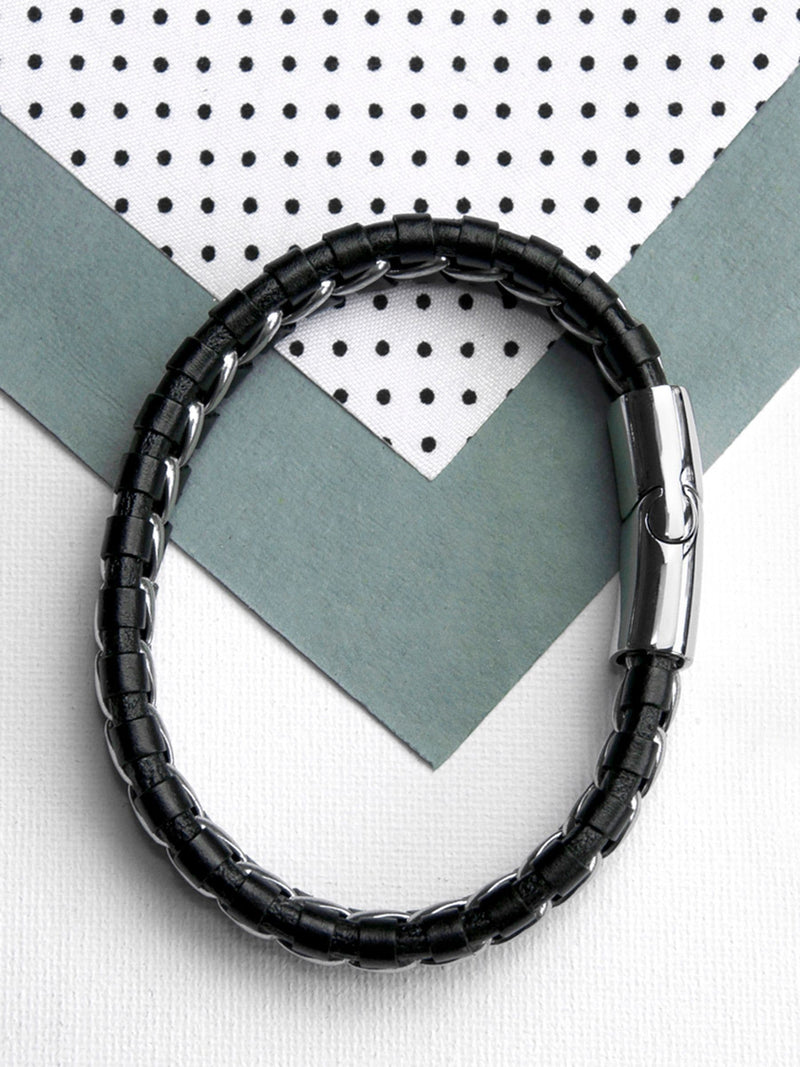 Treat Republic men's personalised metal detailed leather bracelet 21cm (British brand)