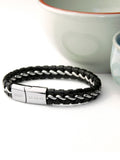 Treat Republic men's personalised metal detailed leather bracelet 21cm (British brand)