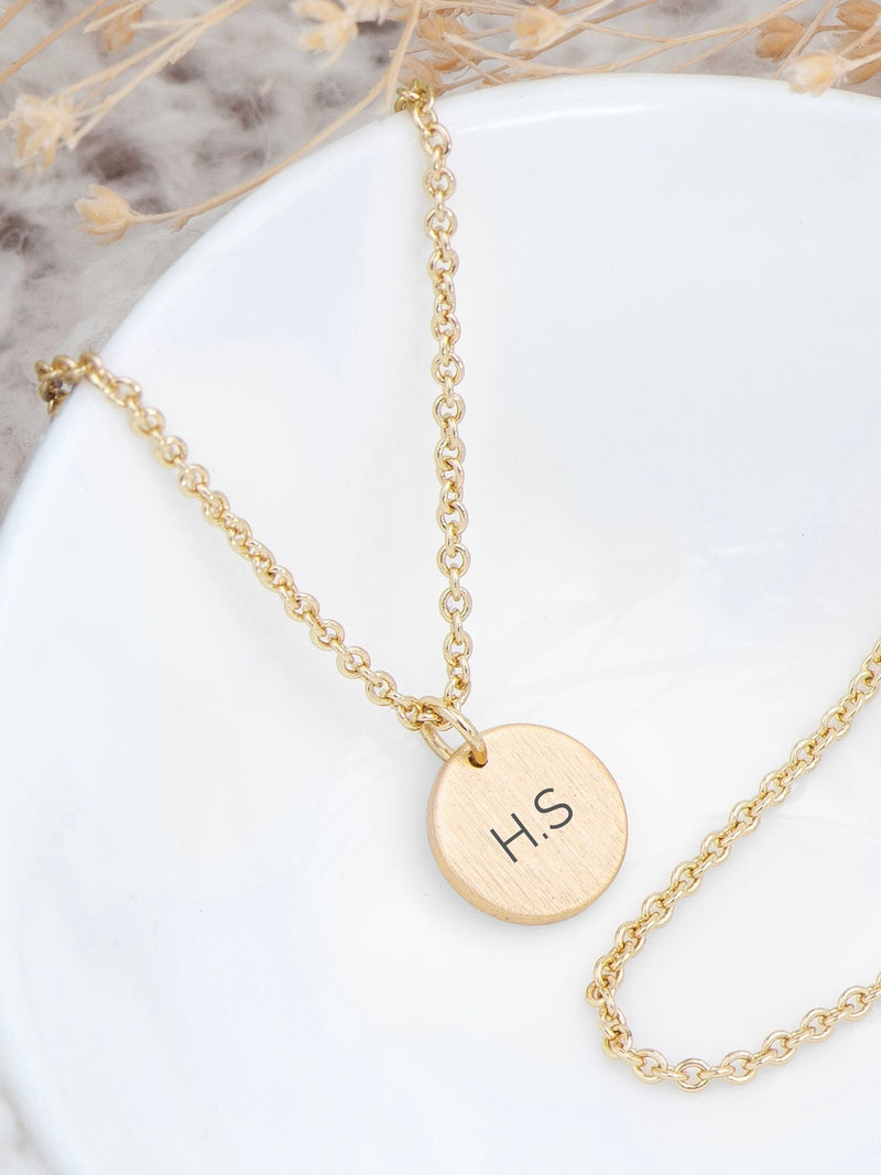 Silver Round Tag Necklace with Personalised Monogram and Adjustable Chain