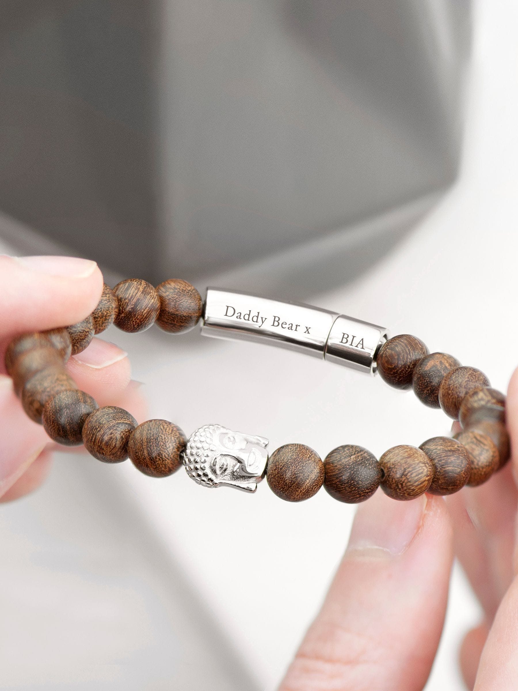 Treat Republic Mens Personalised Wooden Buddha Bracelet