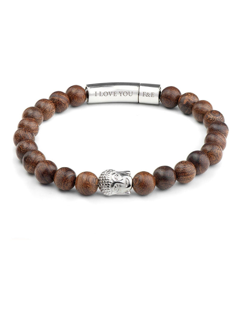 Treat Republic Mens Personalised Wooden Buddha Bracelet