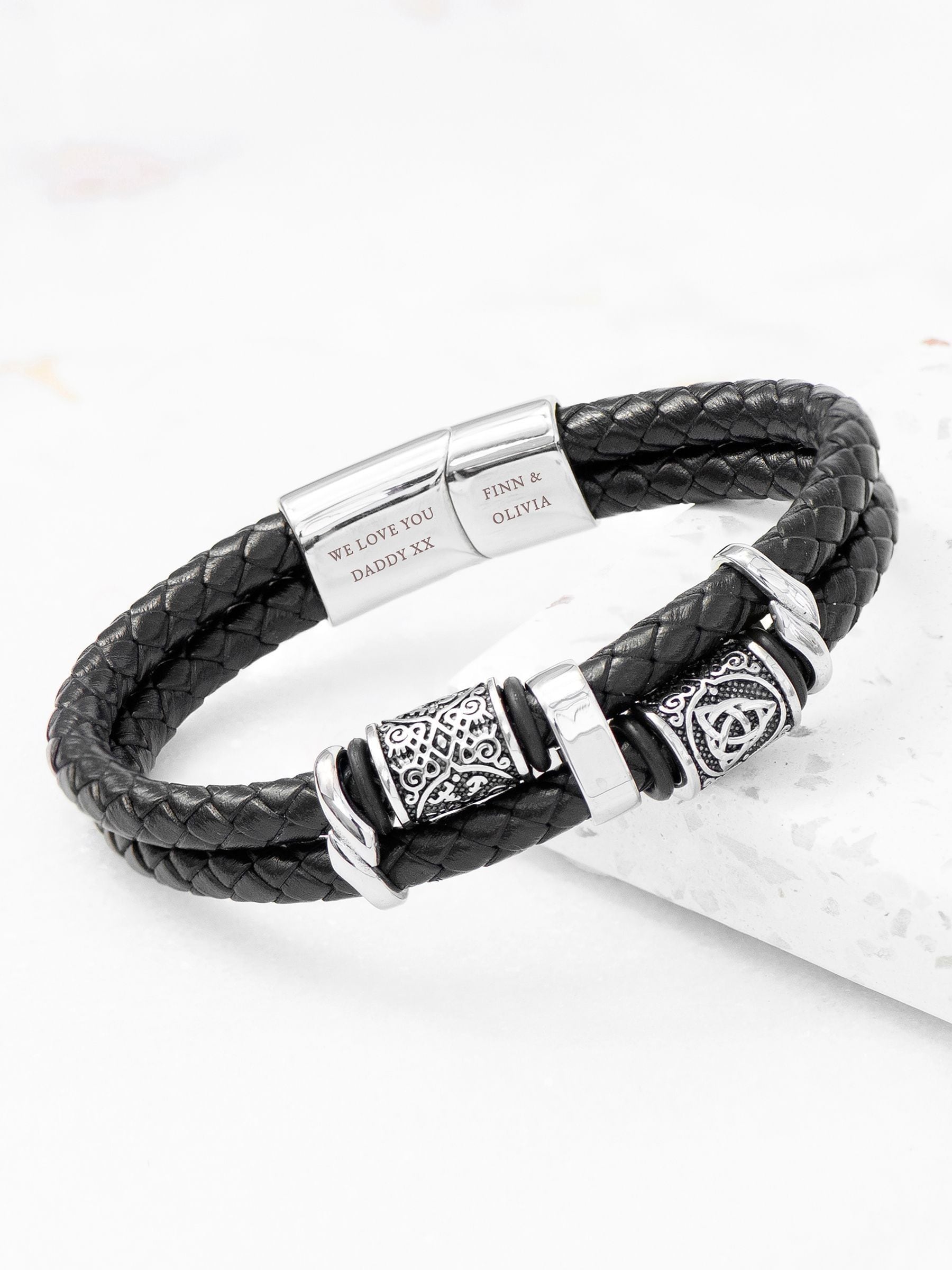 Treat Republic men's personalised Celtic knot leather bracelet (British brand)