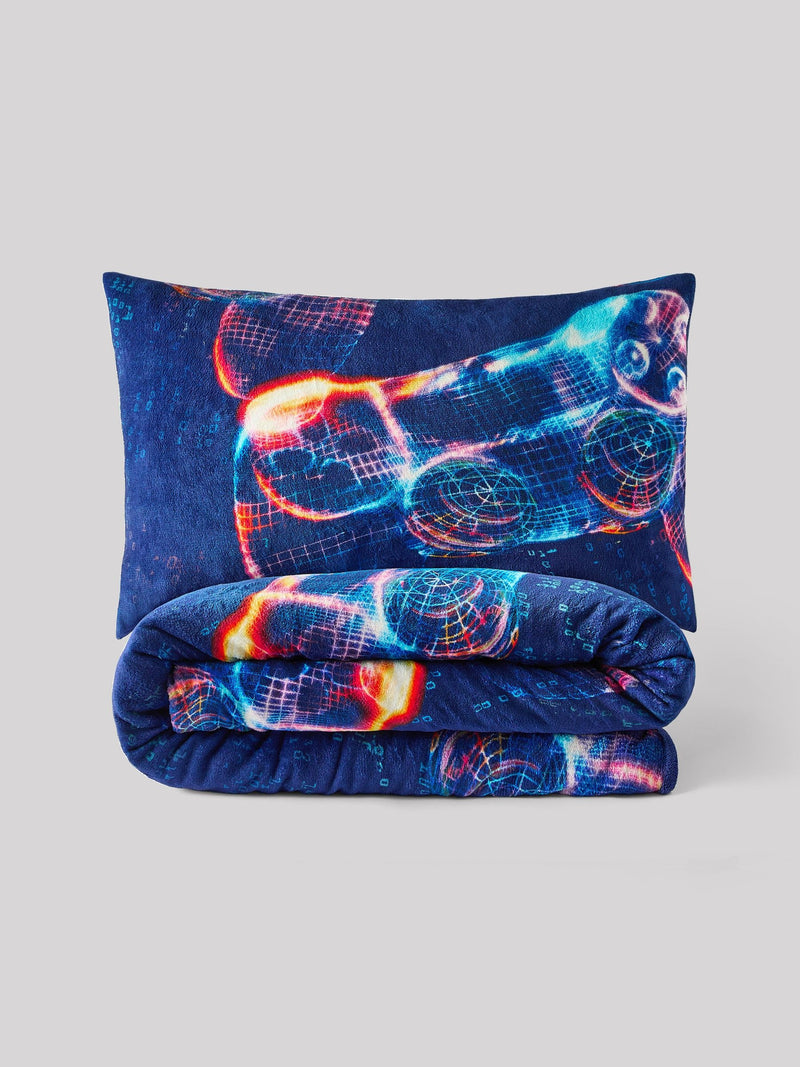 Blue Gamer Cosy Fleece Duvet Cover and Pillowcase Set