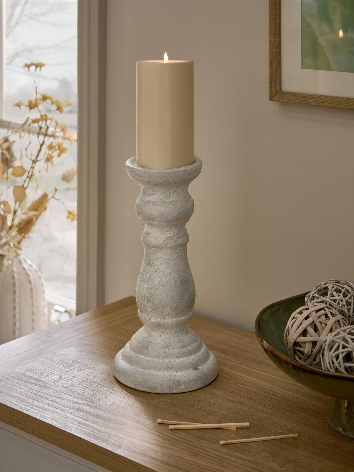 Lydford natural pillar candle holder, imported from the UK