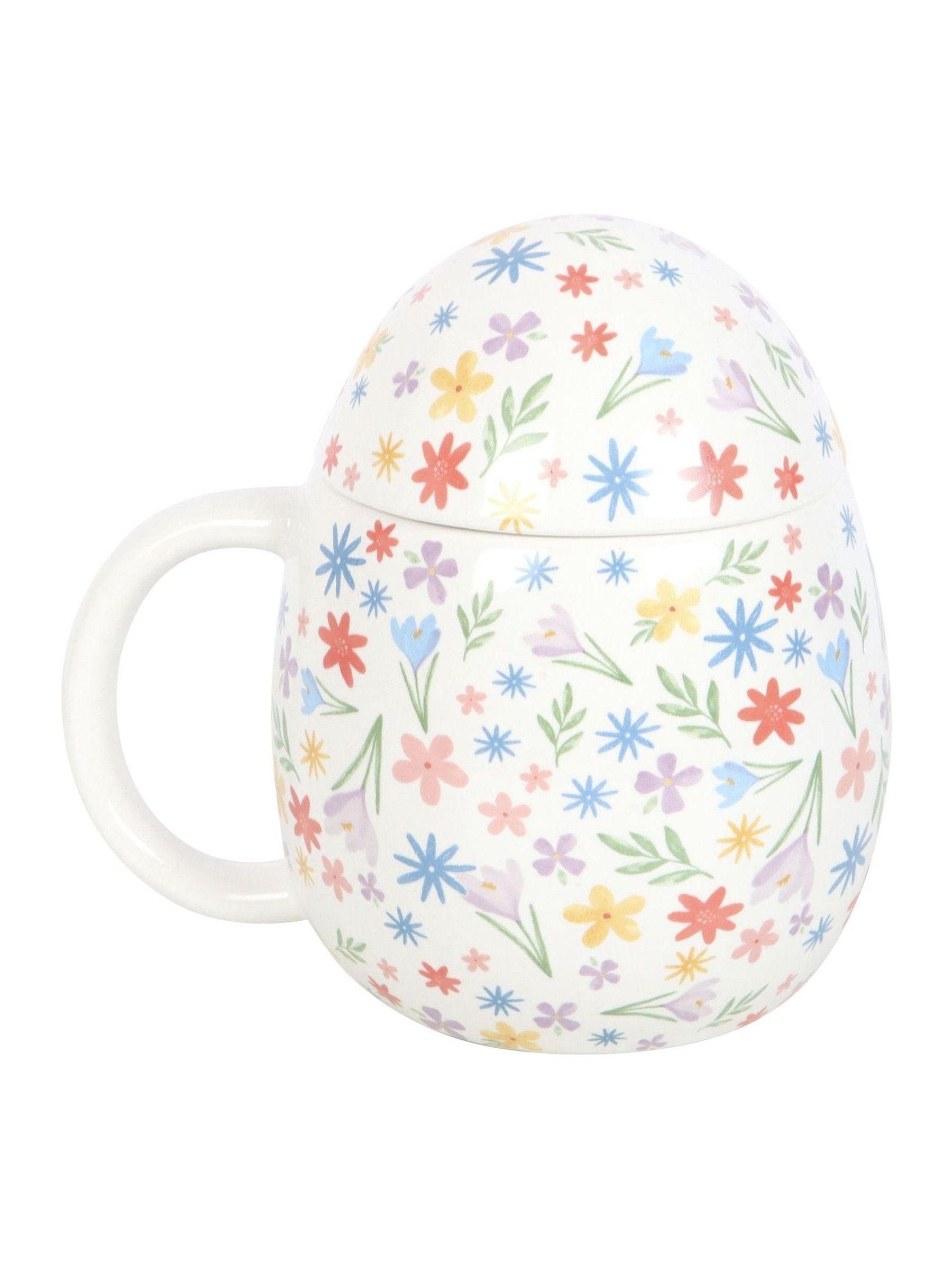 Something Different white spring floral print egg shaped ceramic mug 500ml (British brand)