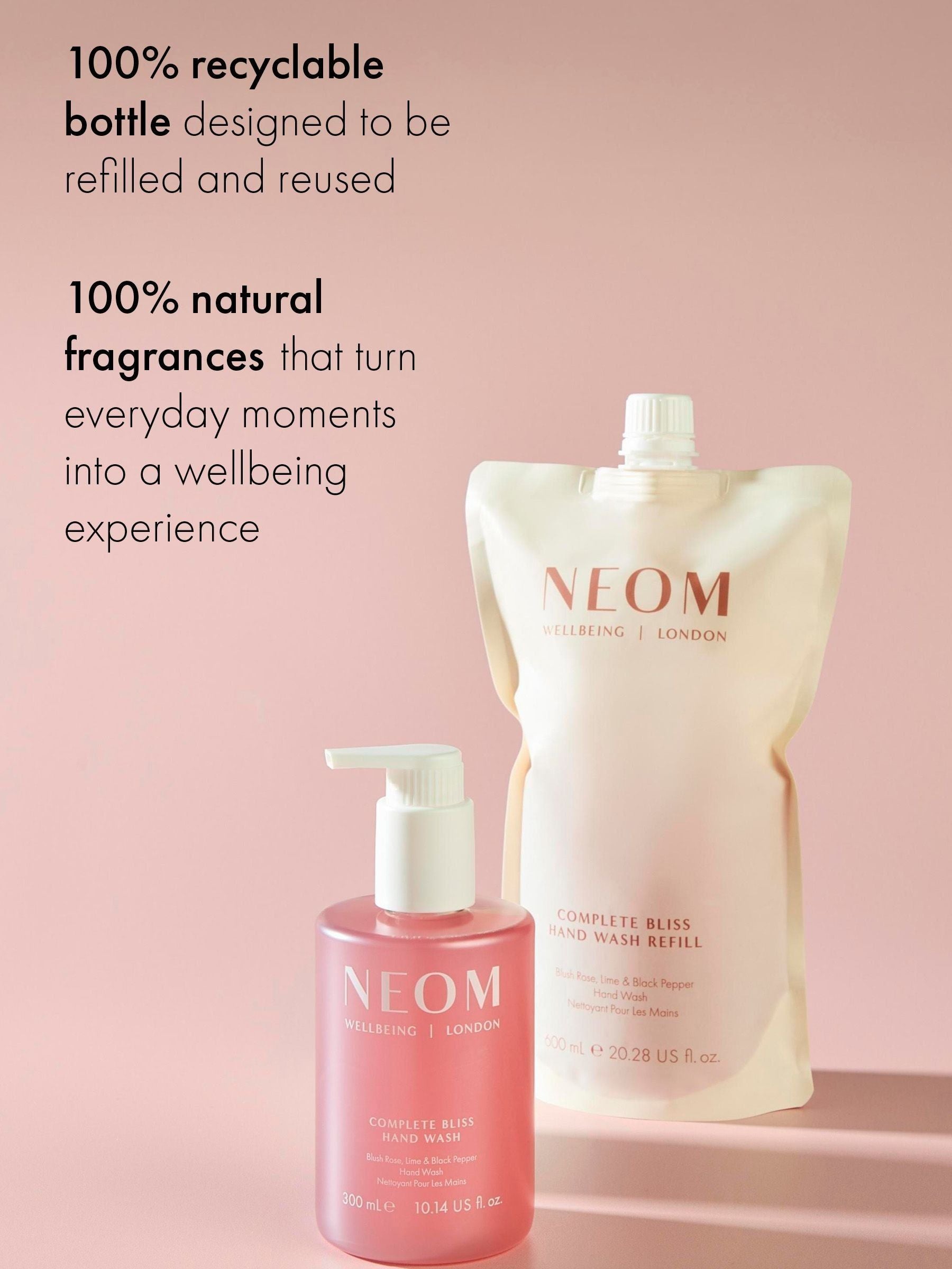 Neom hand wash Blush Rose, Lime & Black Pepper, imported from the UK
