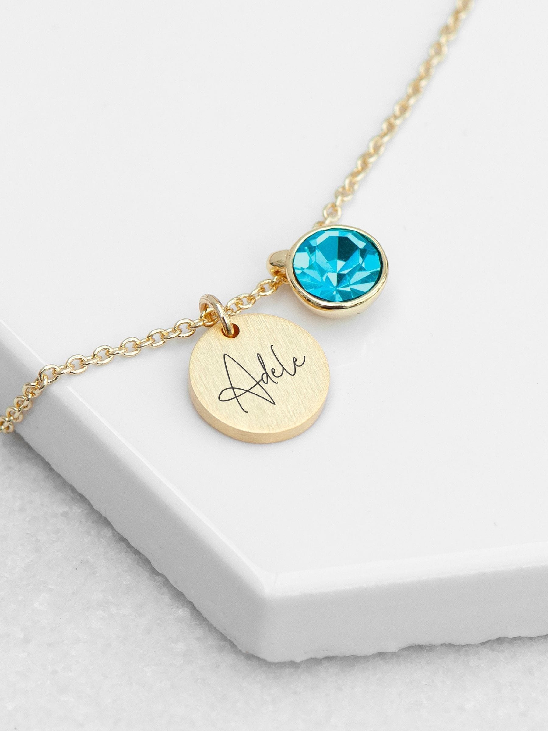 Personalised Birthstone Crystal and Disc Necklace with Gold Chain