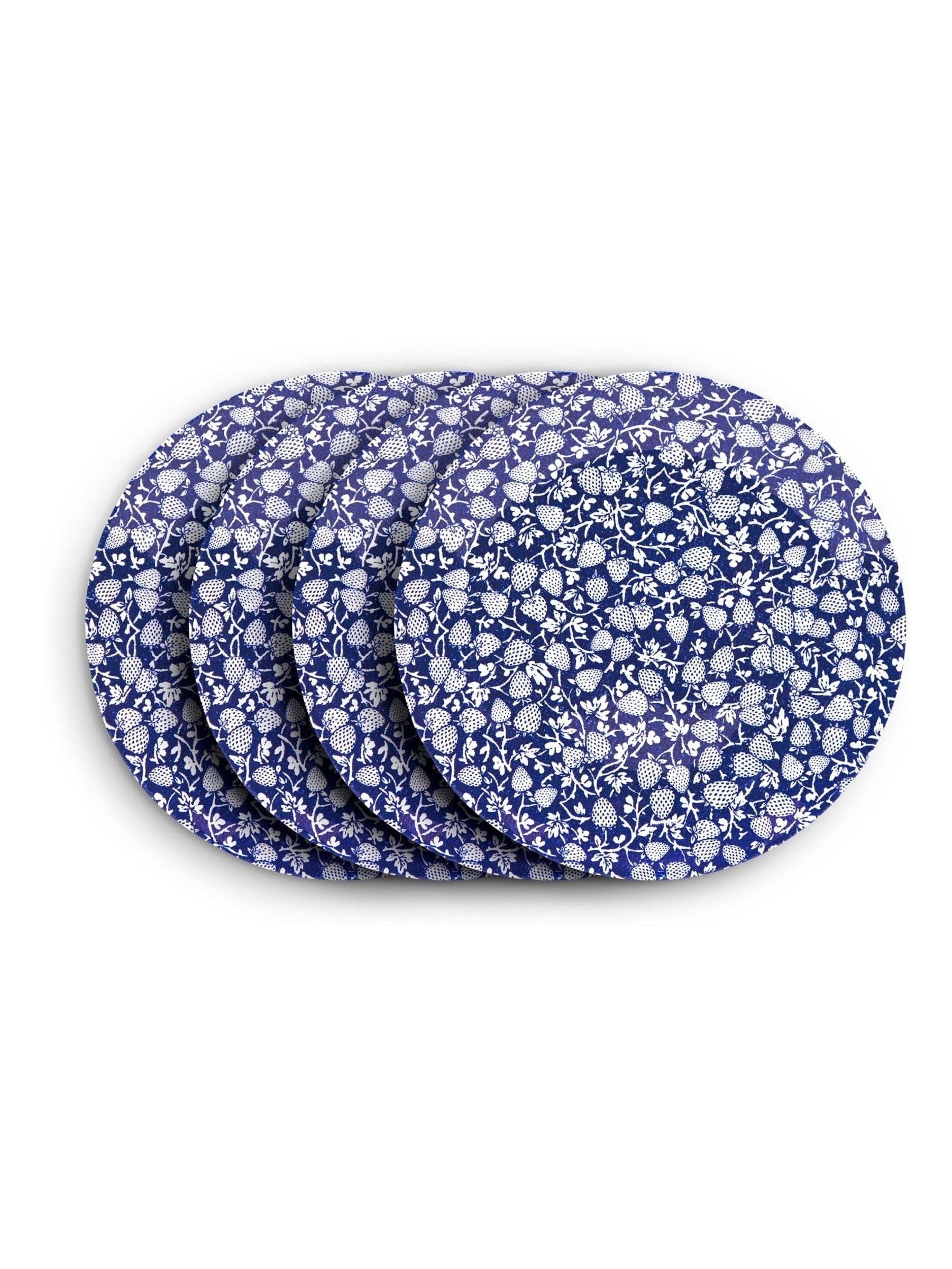 Wade Set of 4 Blue Eton Dinner Plates with Strawberry Design