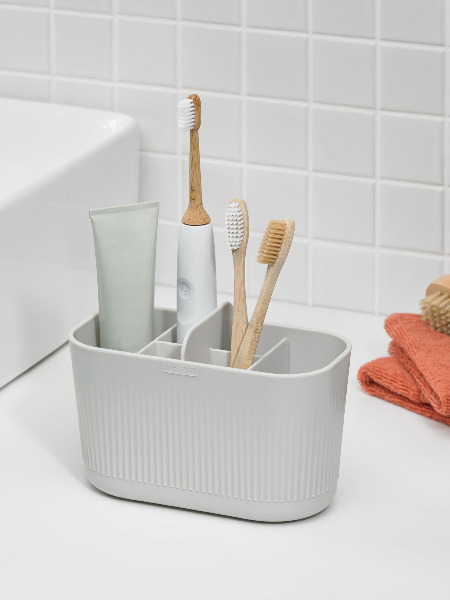 ReBorn Stone Large Bathroom Caddy and Toothbrush Holder Bundle, imported from the UK