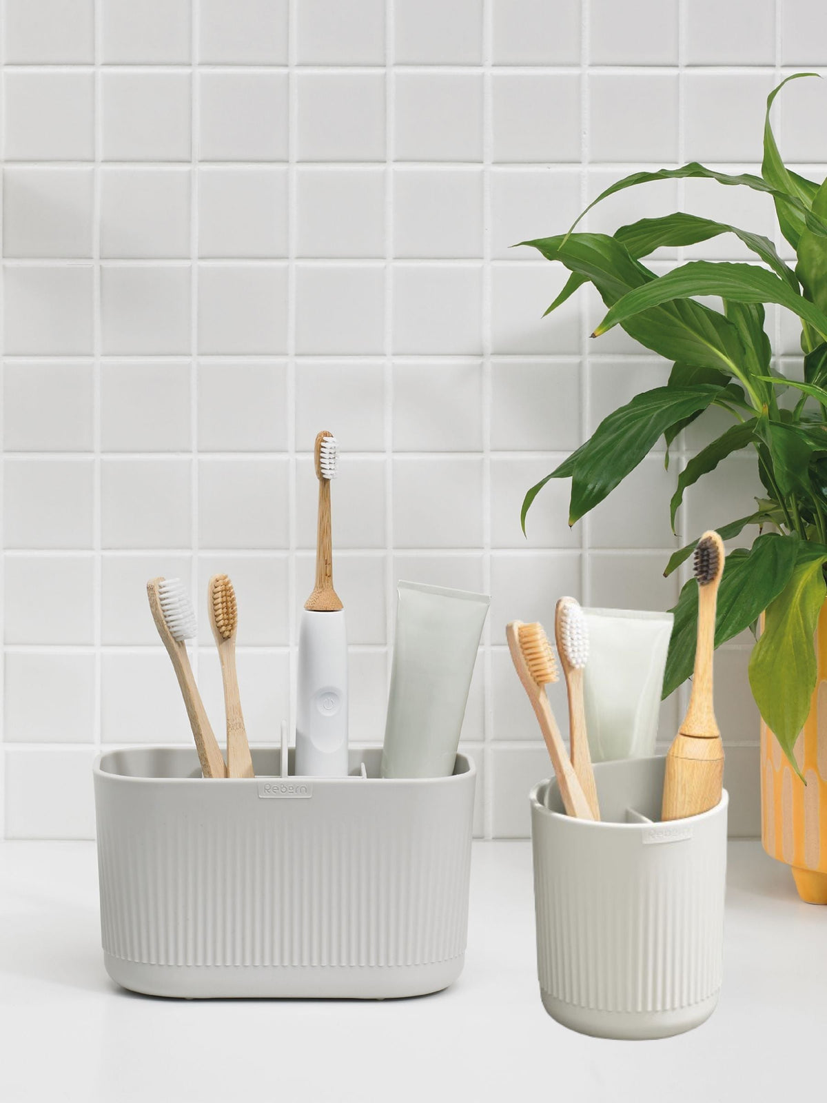 ReBorn Stone Large Bathroom Caddy and Toothbrush Holder Bundle, imported from the UK