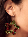 Gold Tone Christmas Tinsel Star Earrings