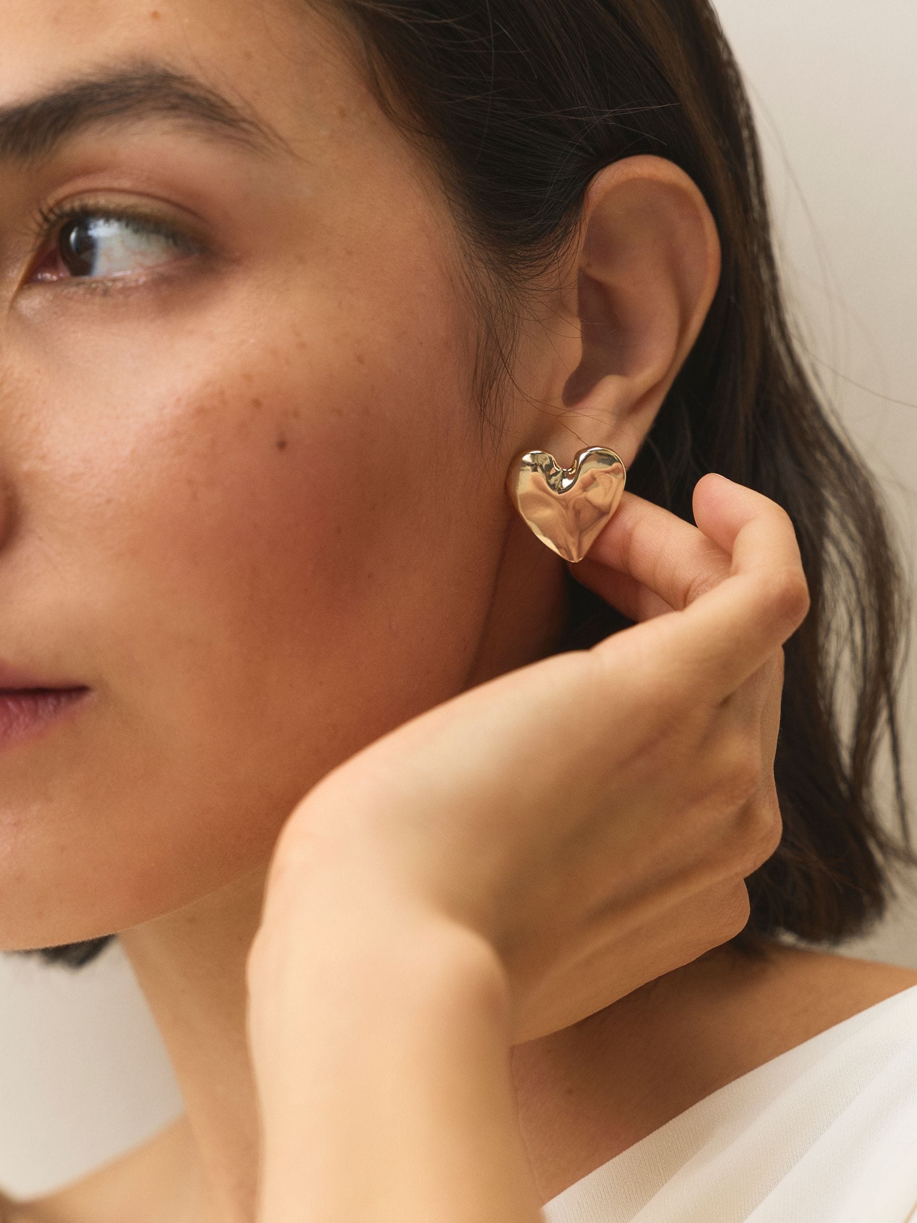 Gold Tone Heart Stud Earrings