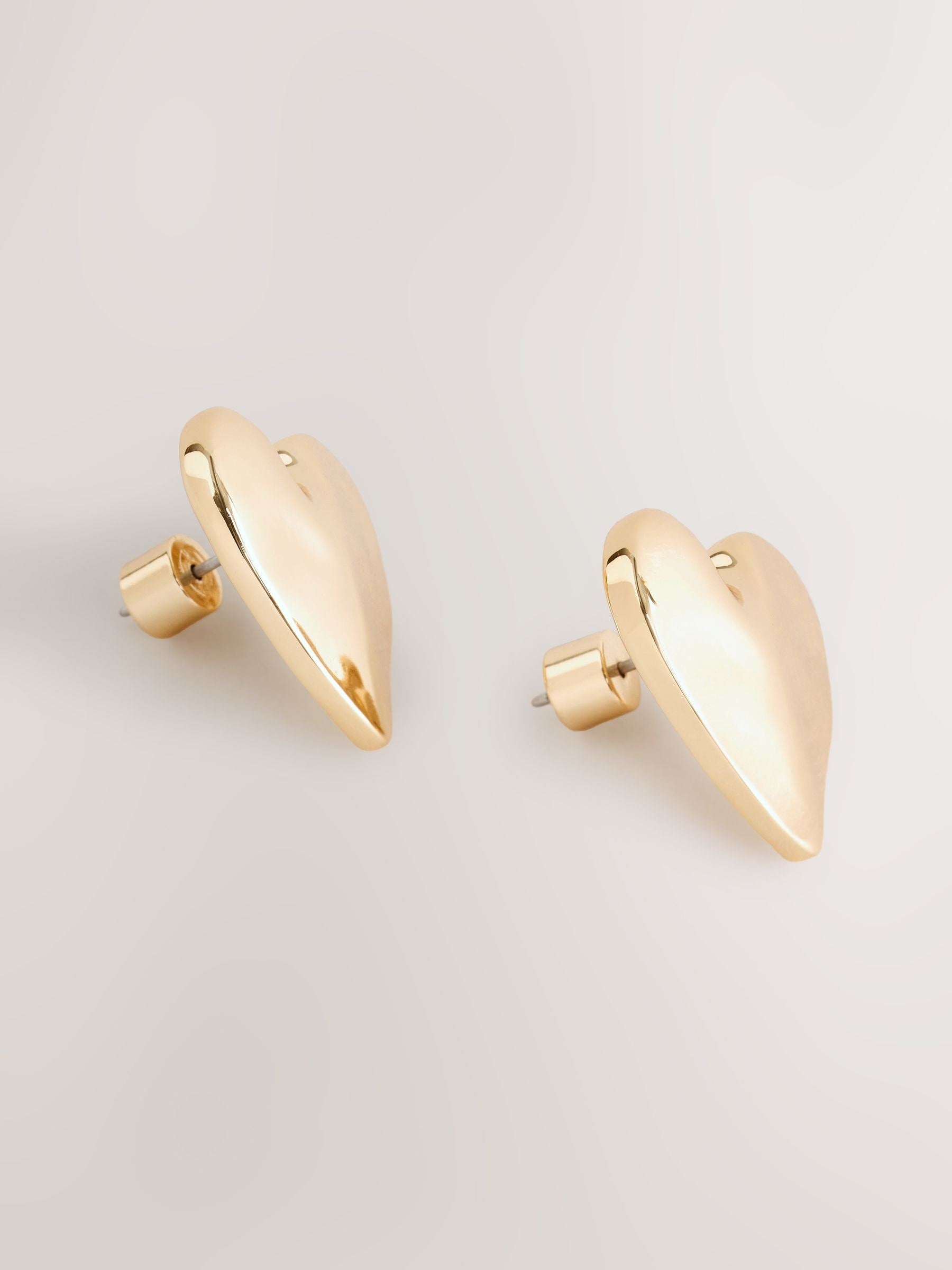 Gold Tone Heart Stud Earrings