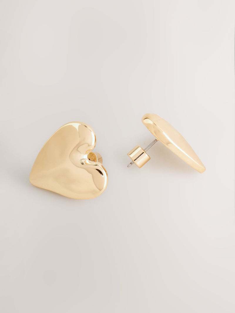 Gold Tone Heart Stud Earrings